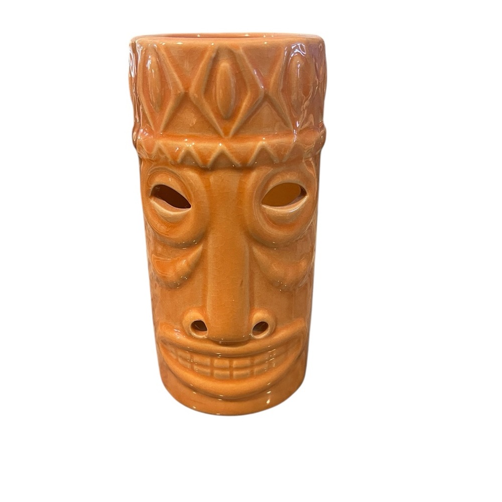 Ceramic Orange Tiki Tea Light Candle Holder
